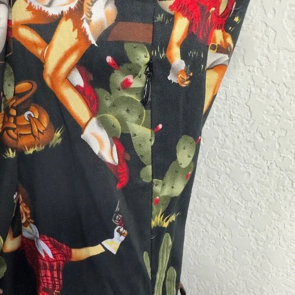 Danielle Amelie Dress XL Black Western Cowgirl Rockabilly Novelty Pinup Cactus - Picture 8 of 14